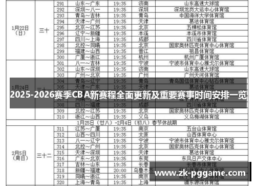 2025-2026赛季CBA新赛程全面更新及重要赛事时间安排一览